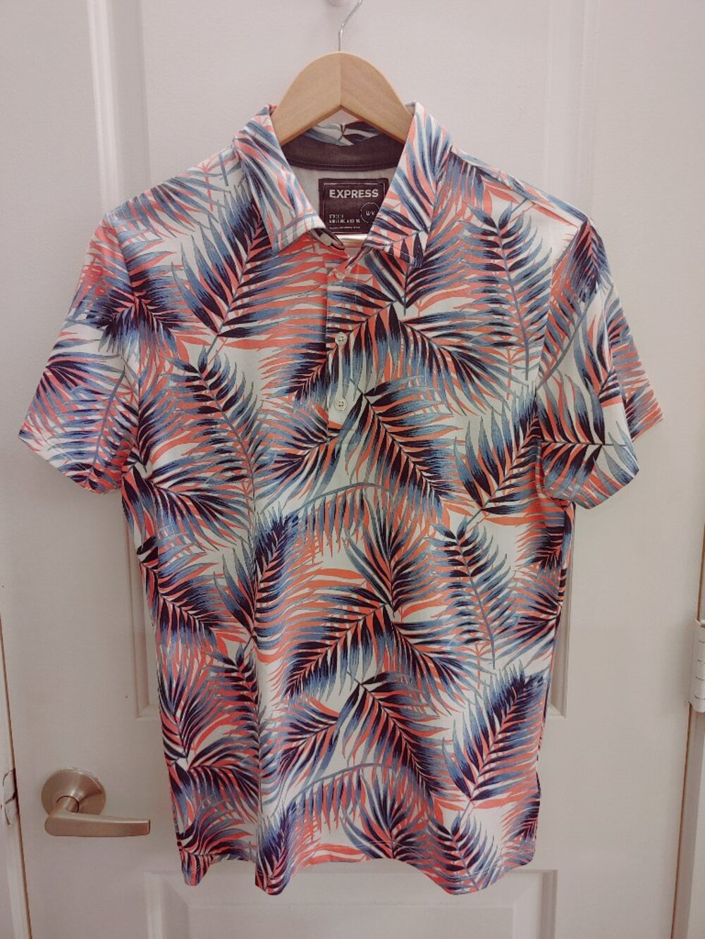 EXPRESS Tropical Palm Cotton Stretch Moisture Wicking Polo - Medium